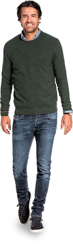 Honeycomb knit sweater for men made of Merino wool in Dark green