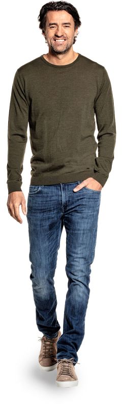 Crew neck sweater for men made of Merino wool in Green