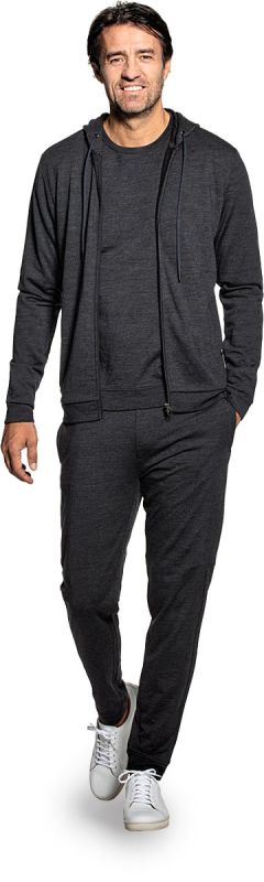 Hoodie vest voor mannen gemaakt van merinowol in het Donkergrijs
