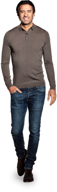 Poloshirt Langarm für Herren aus Merinowolle in Grün