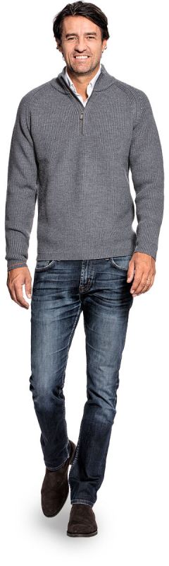 Fisherman sweater for men made of Merino wool in Grey