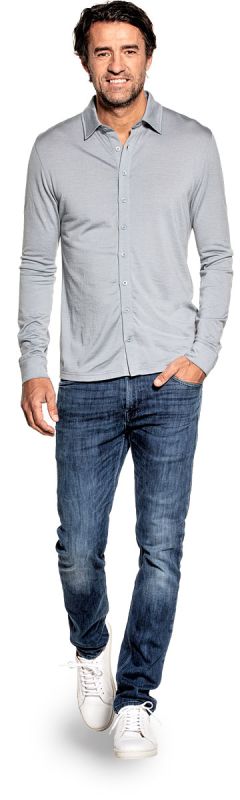 Dress shirt for men made of Merino wool in Grey blue