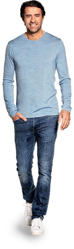 Shirt Long Sleeve voor mannen gemaakt van merinowol in het Lichtblauw