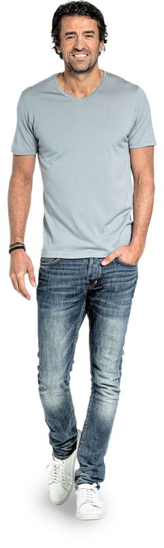 V Neck T-shirt for men made of Merino wool in Grey blue