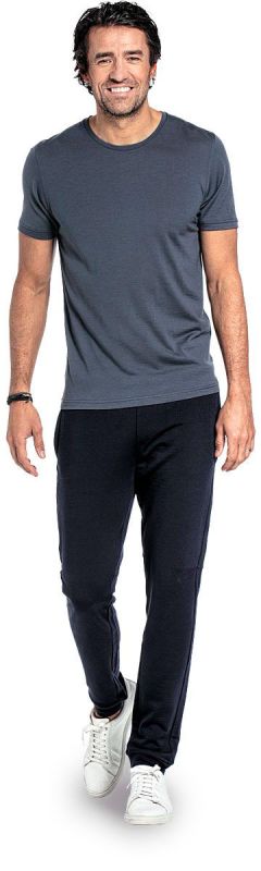 Crew neck T-shirt for men made of Merino wool in Grey blue