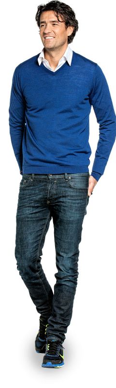Pullover mit V-Ausschnitt für Herren aus Merinowolle in Blau