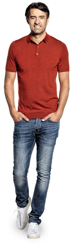 Riva Buttons Short Sleeve voor mannen gemaakt van merinowol in het Oranje