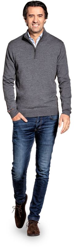 Yak wool half zip sweater for men made of Merino wool in Dark grey