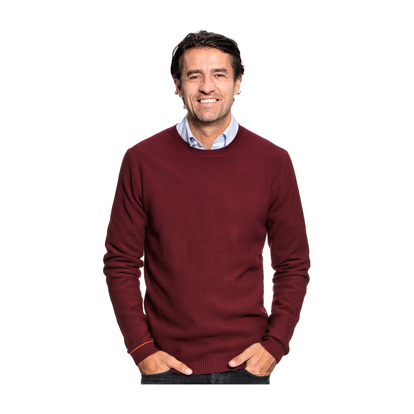 Honeycomb knit sweater for men made of Merino wool in Red