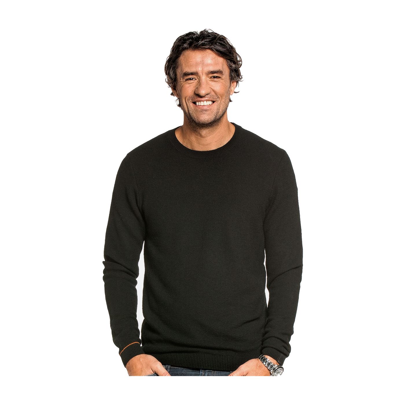 Honeycomb knit sweater for men made of Merino wool in Black