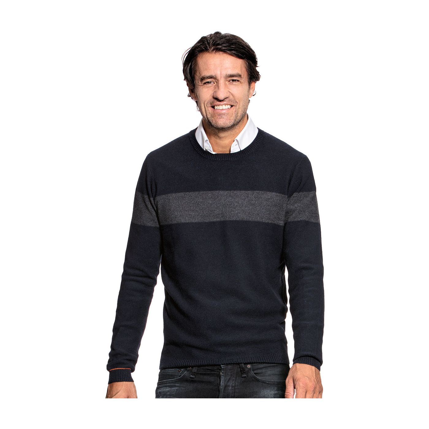 Honeycomb knit sweater for men made of Merino wool in Dark blue