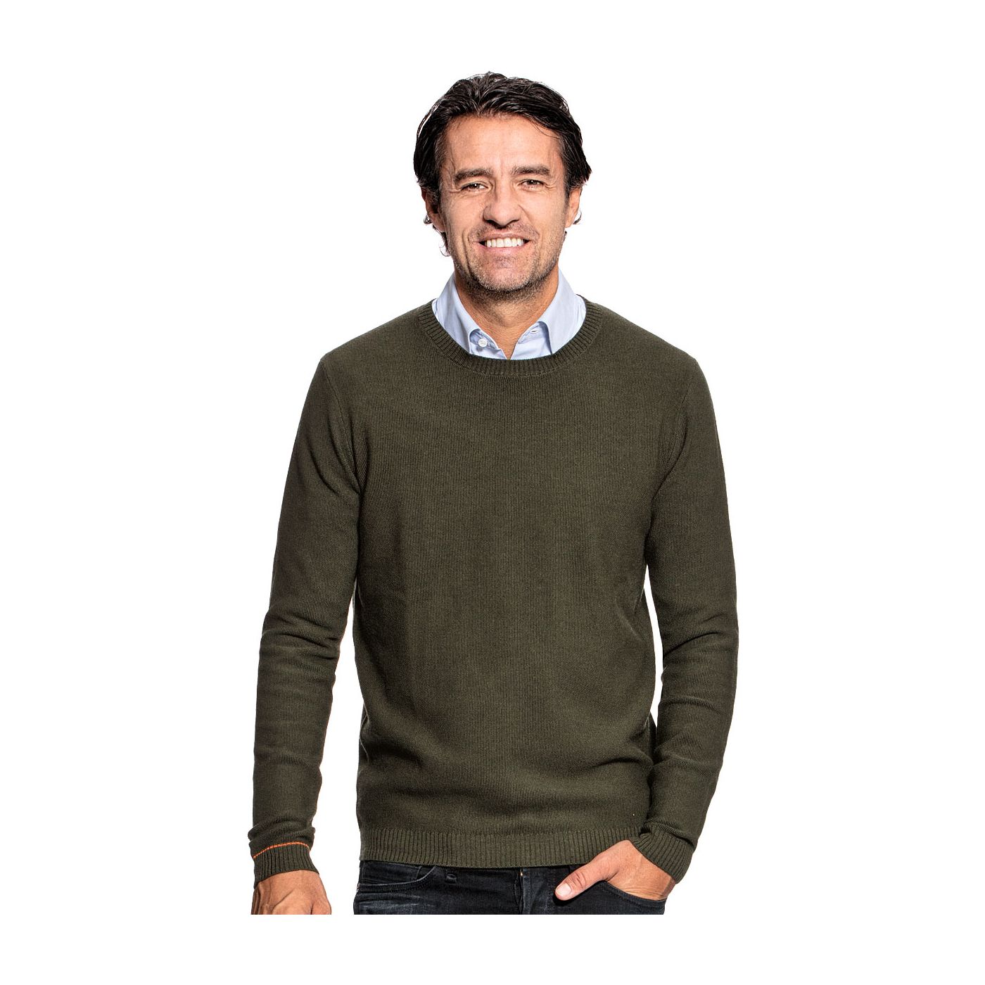 Honeycomb knit sweater for men made of Merino wool in Green