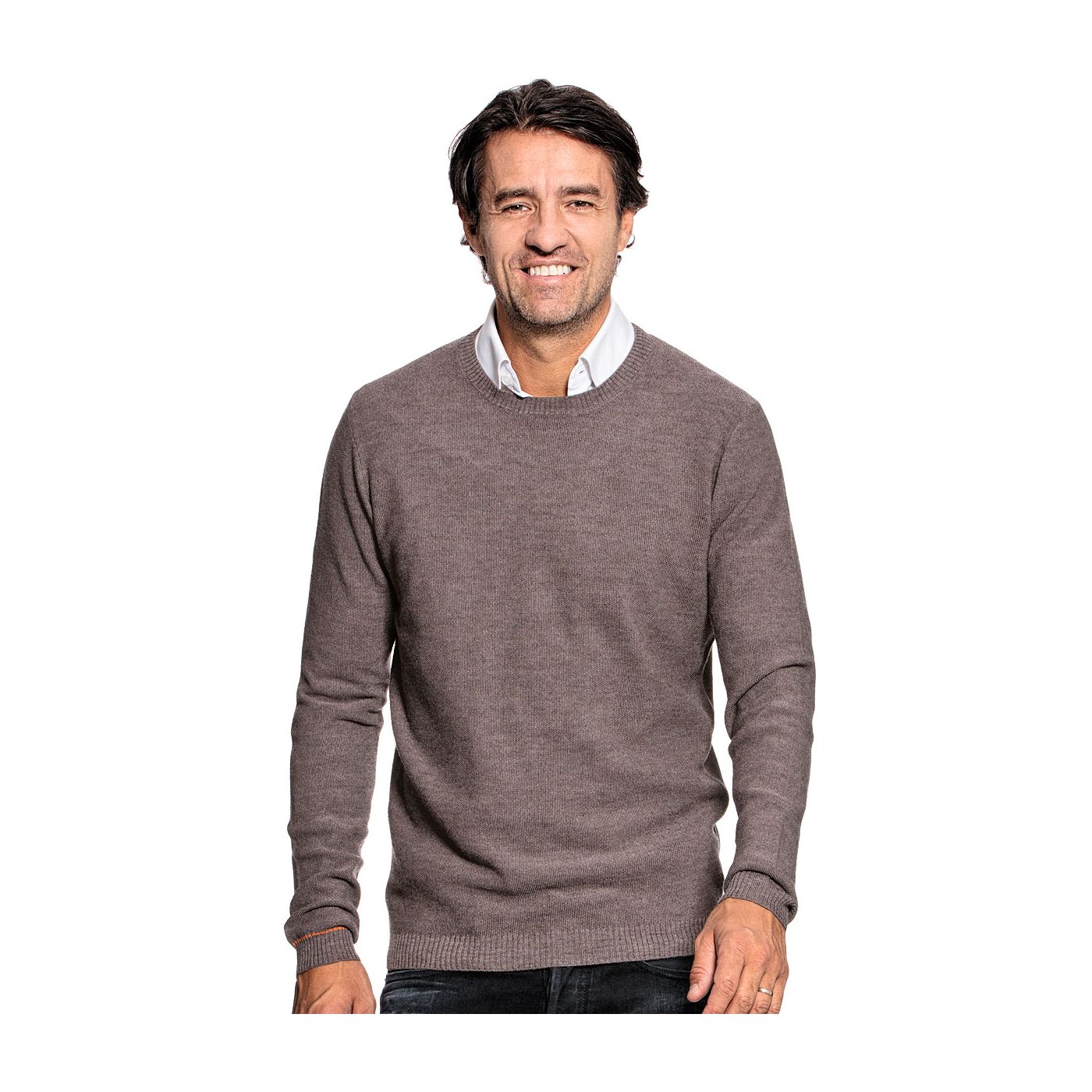 Honeycomb knit sweater for men made of Merino wool in Brown