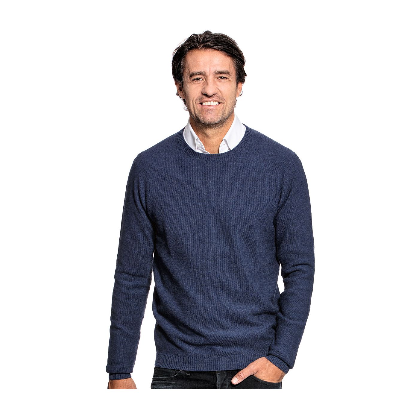 Honeycomb knit sweater for men made of Merino wool in Blue
