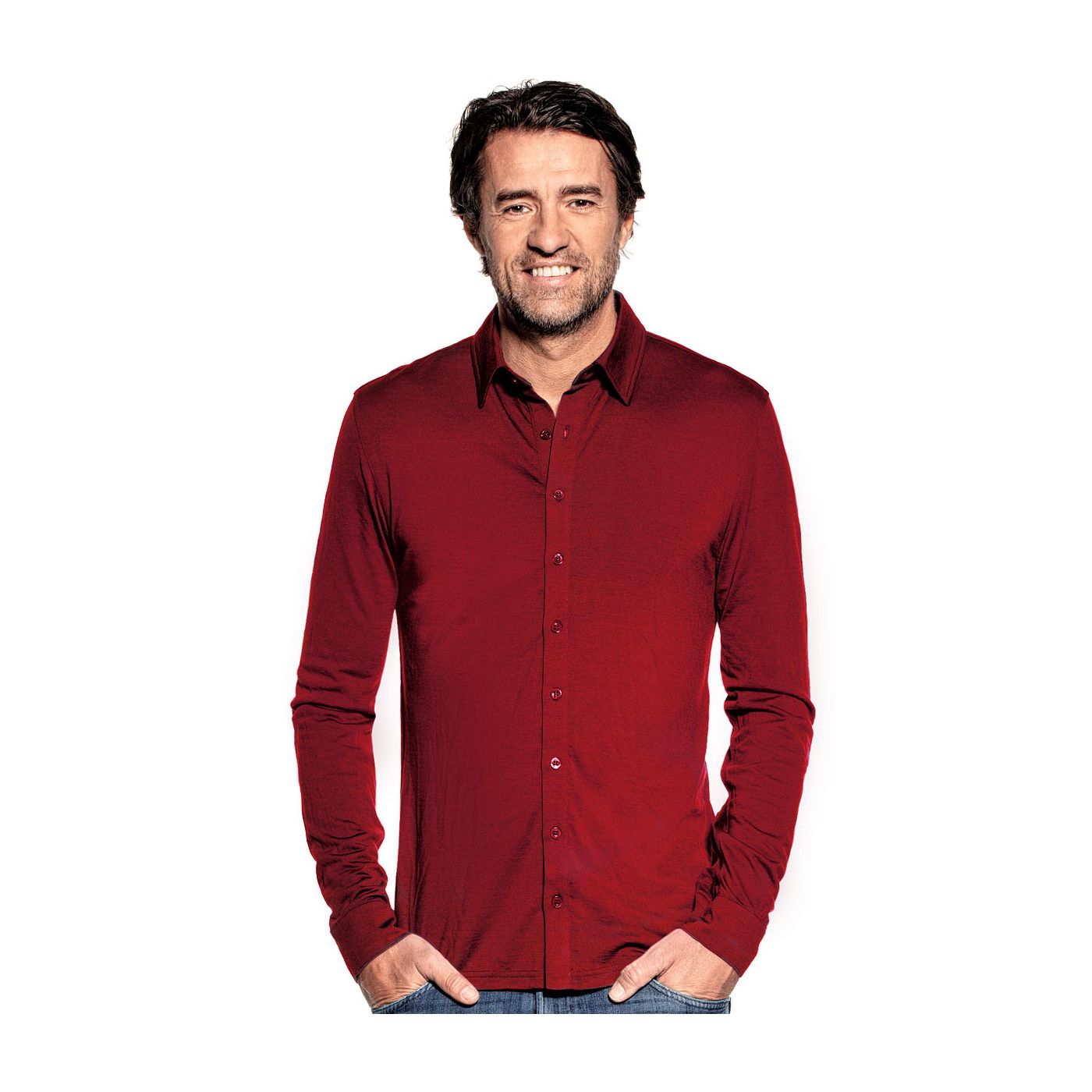 Overhemd voor mannen gemaakt van merinowol in het Rood