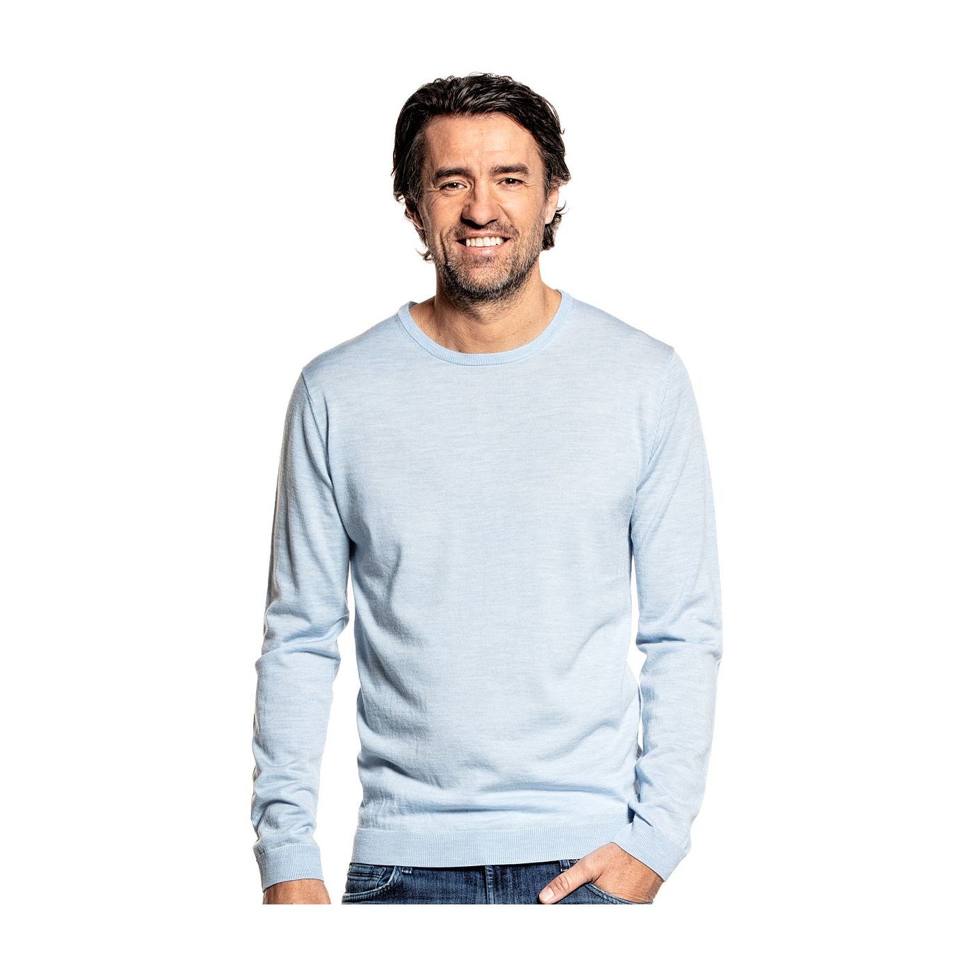 Crew neck sweater for men made of Merino wool in Light blue
