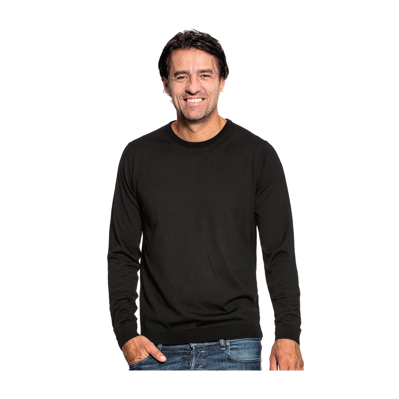 Crew neck sweater for men made of Merino wool in Black