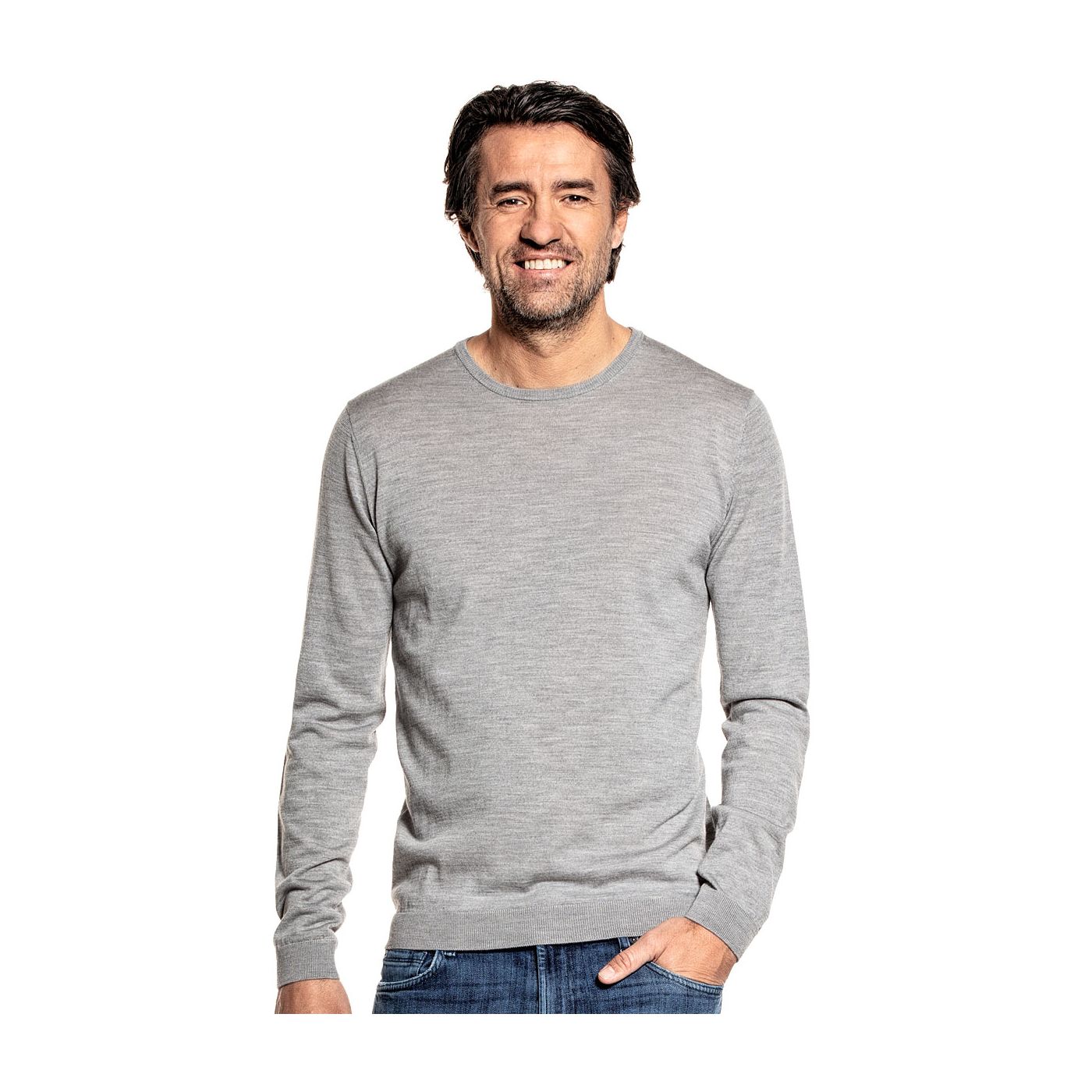 Crew neck sweater for men made of Merino wool in Grey