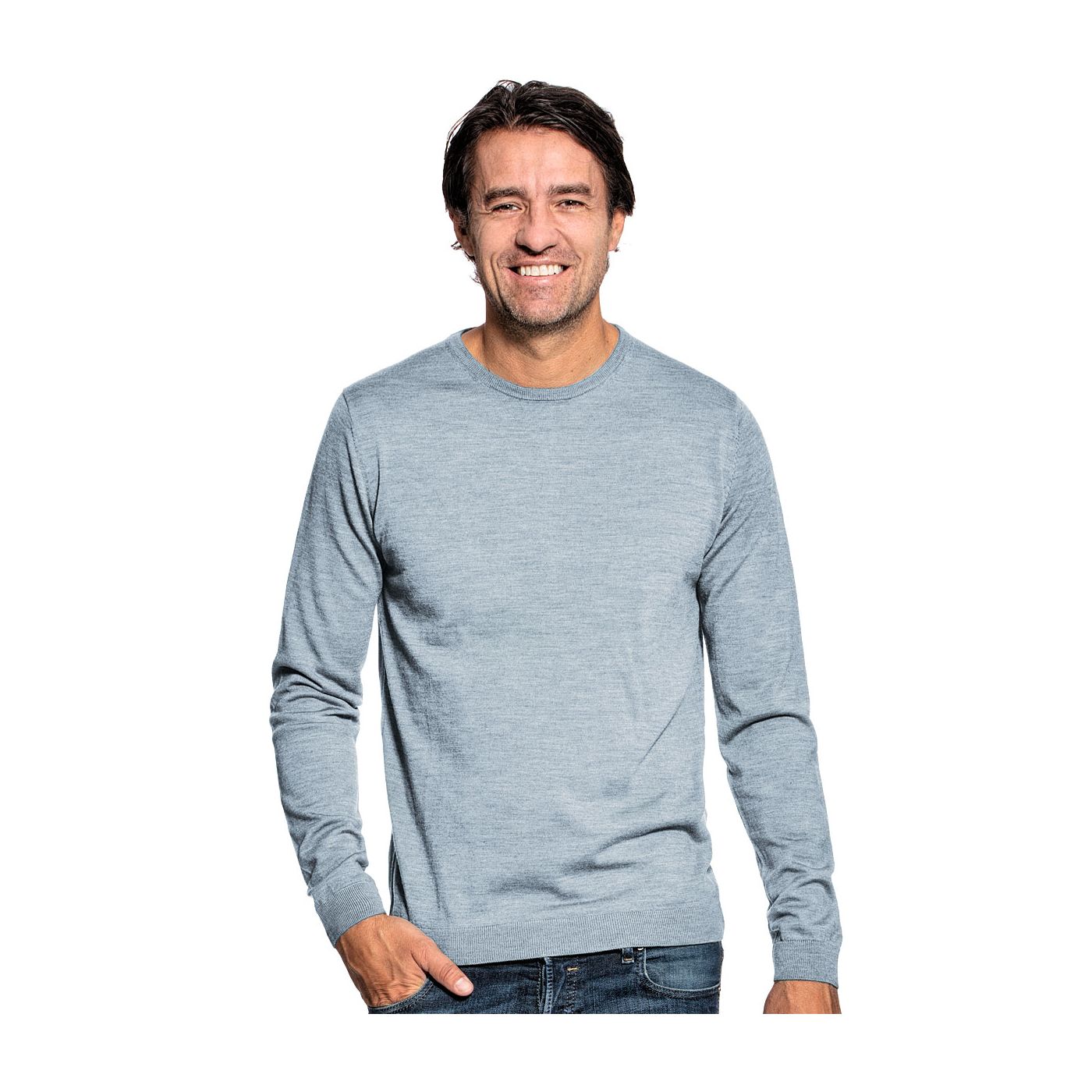 Crew neck sweater for men made of Merino wool in Light blue