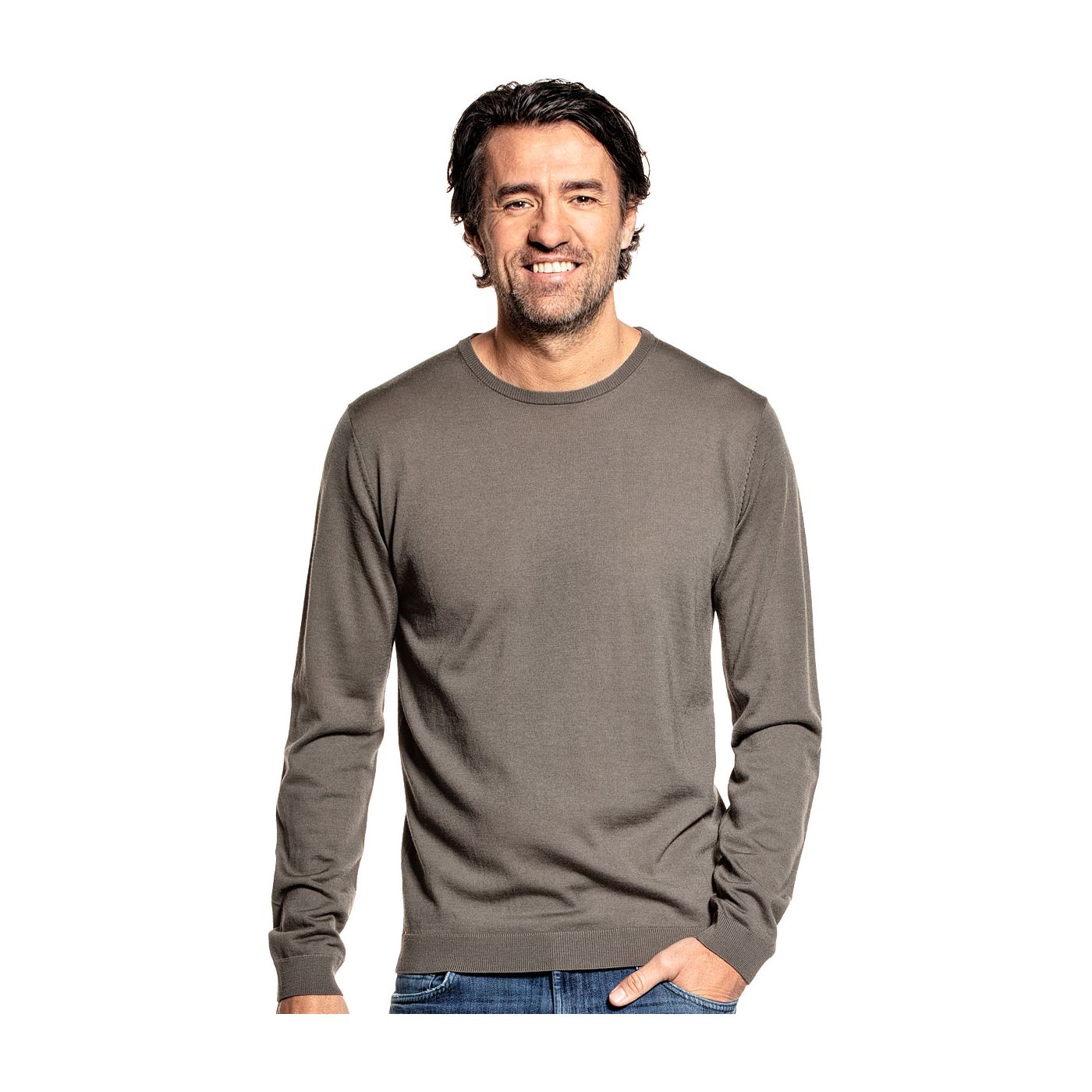 Crew neck sweater for men made of Merino wool in Green