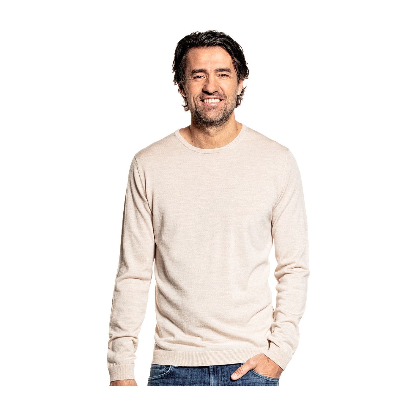 Classic Crew voor mannen gemaakt van merinowol in het Beige