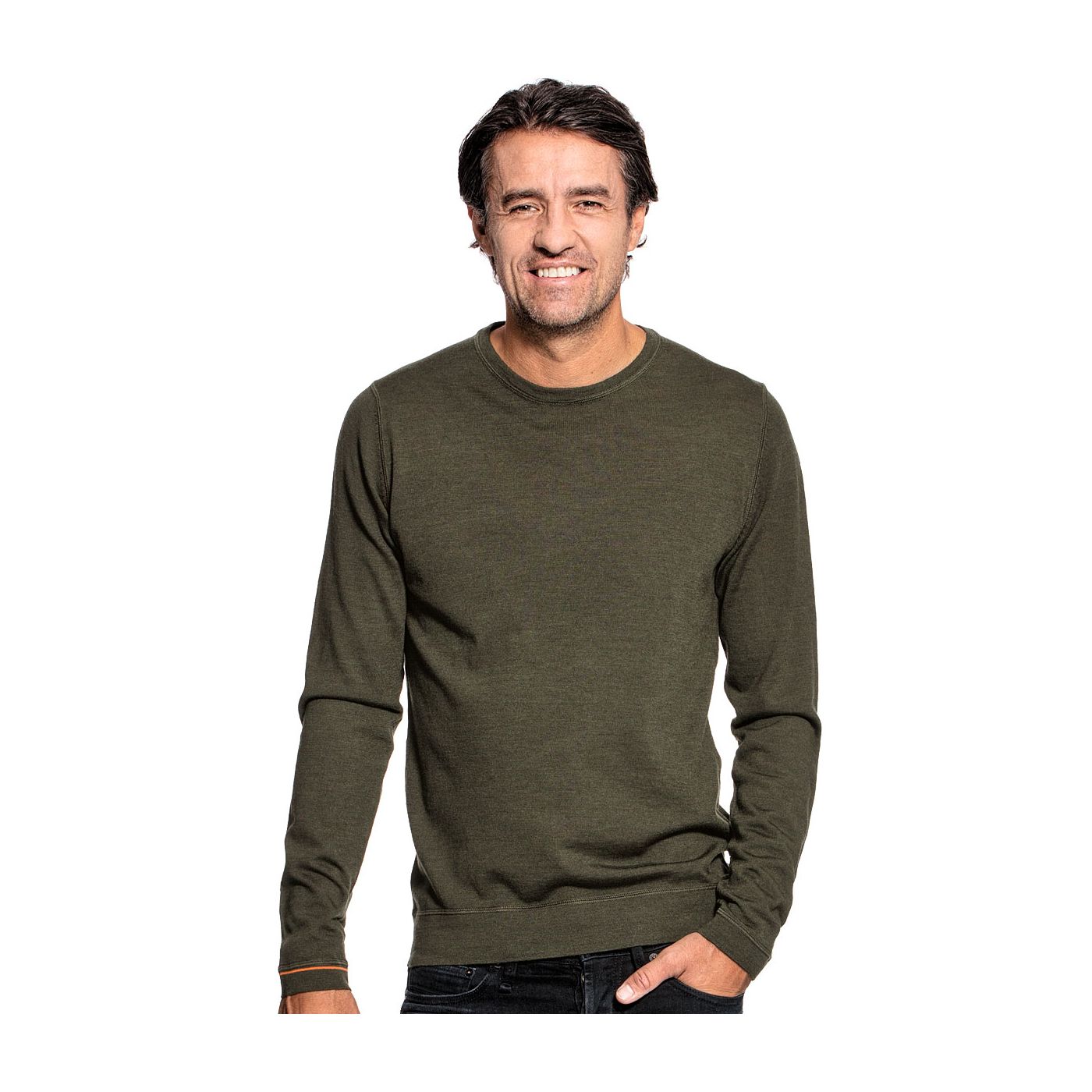 Crew neck pullover for men made of Merino wool in Green