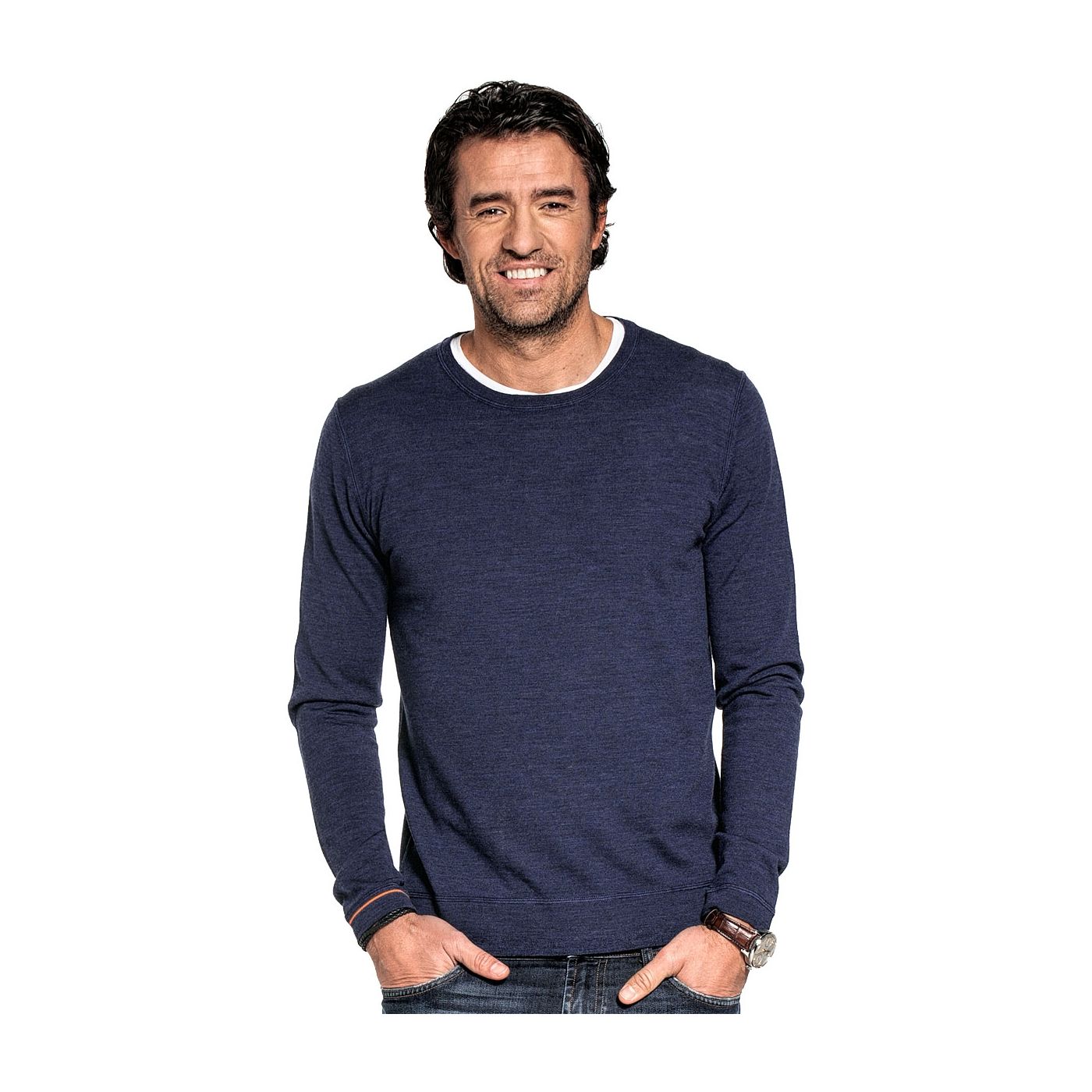 Crew neck pullover for men made of Merino wool in Blue