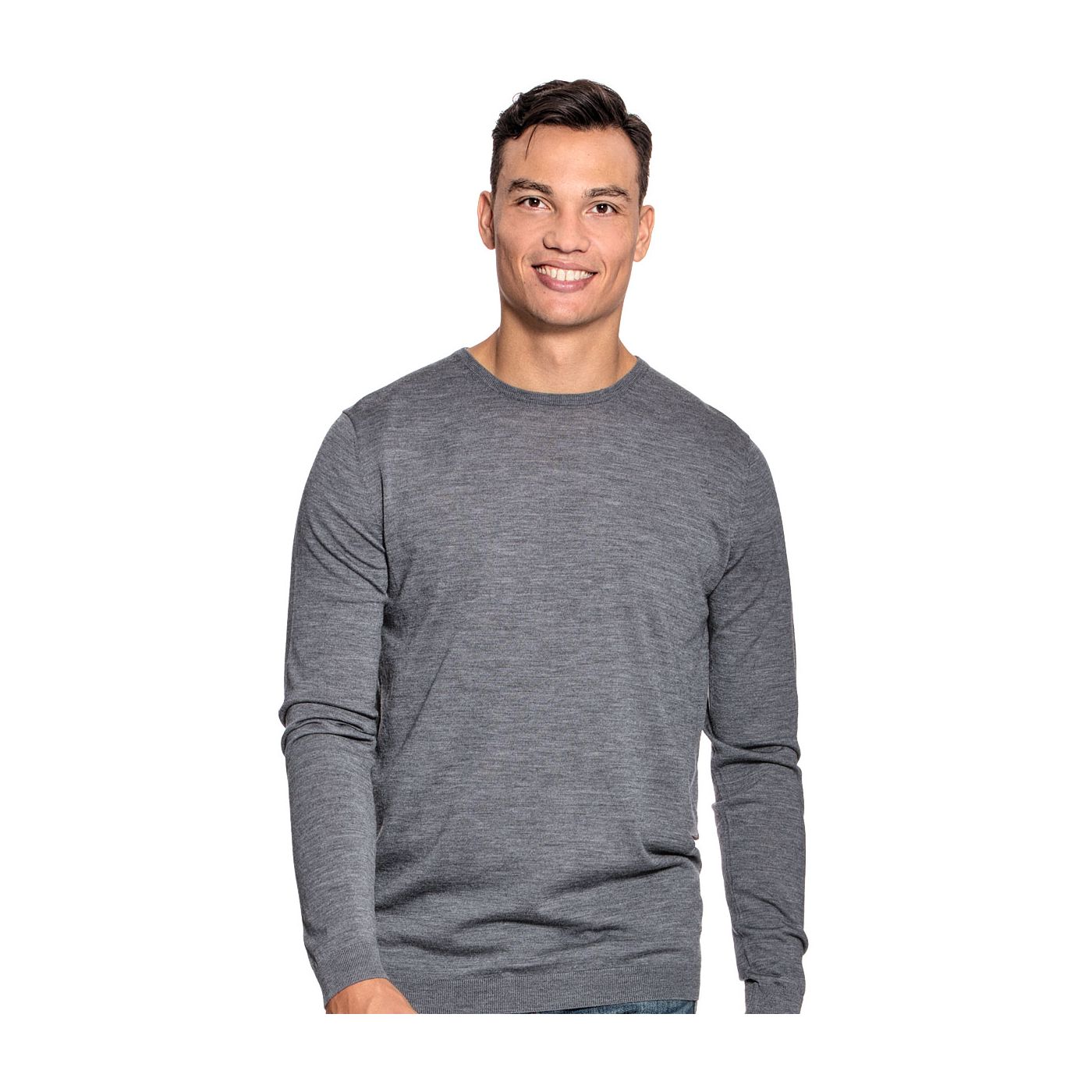 Extra long crew neck sweater for men made of Merino wool in Grey