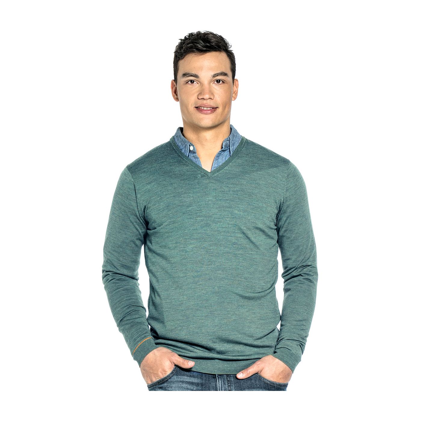 Extra long V Neck sweater for men made of Merino wool in Light green