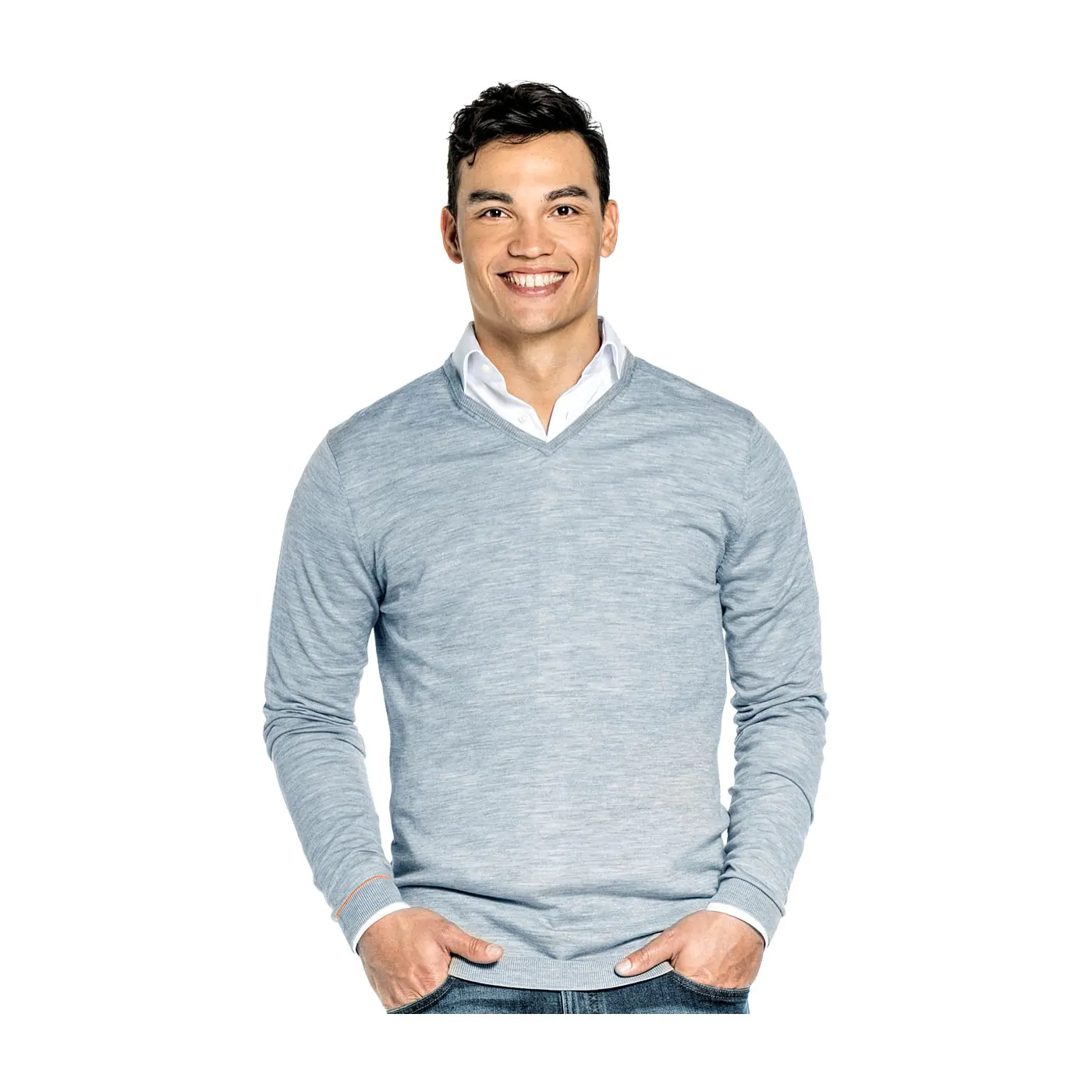 Joe V neck Extra Long Hazy Blue Joe Merino