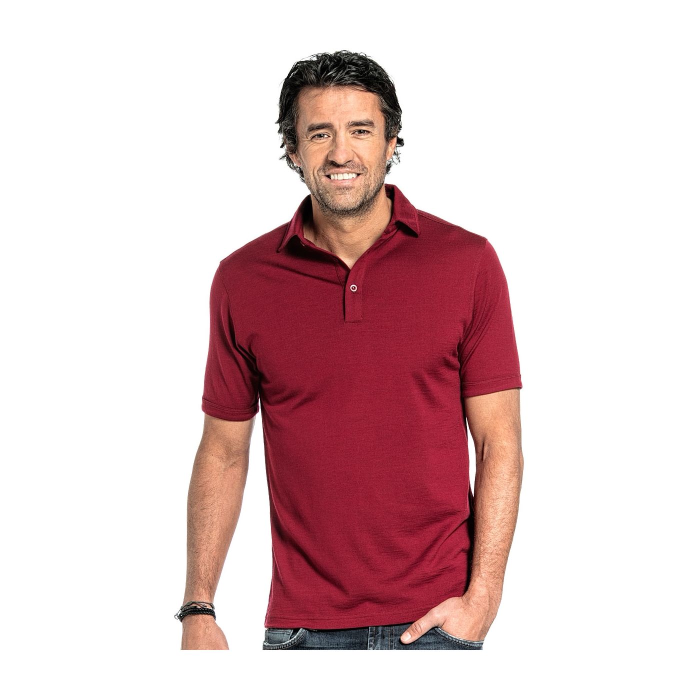 Poloshirt voor mannen gemaakt van merinowol in het Rood