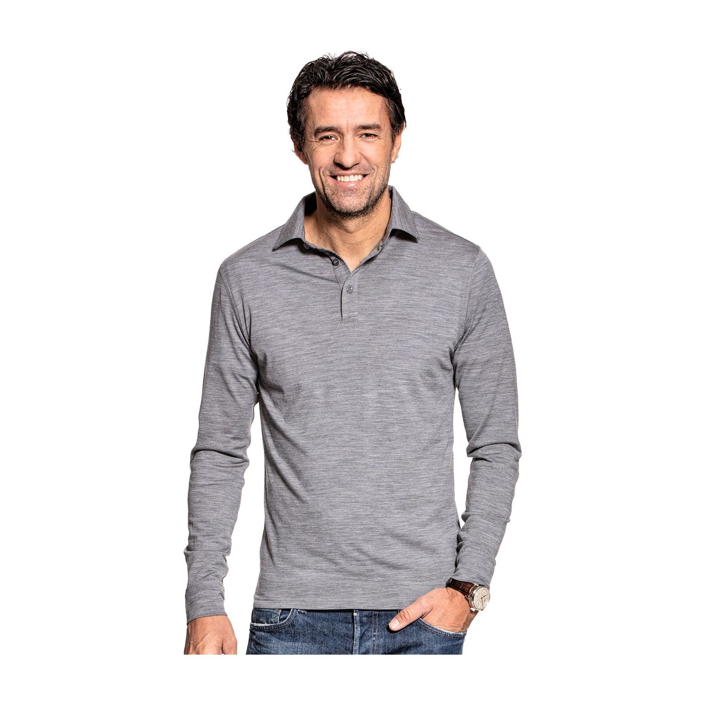 Shirt Polo Long Sleeve Mid Grey