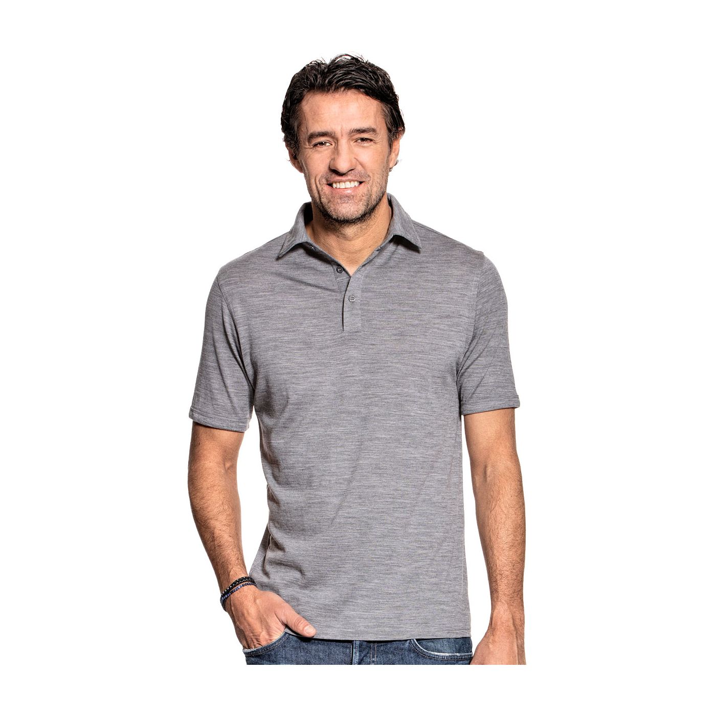 Shirt Polo Short Sleeve voor mannen gemaakt van merinowol in het Grijs