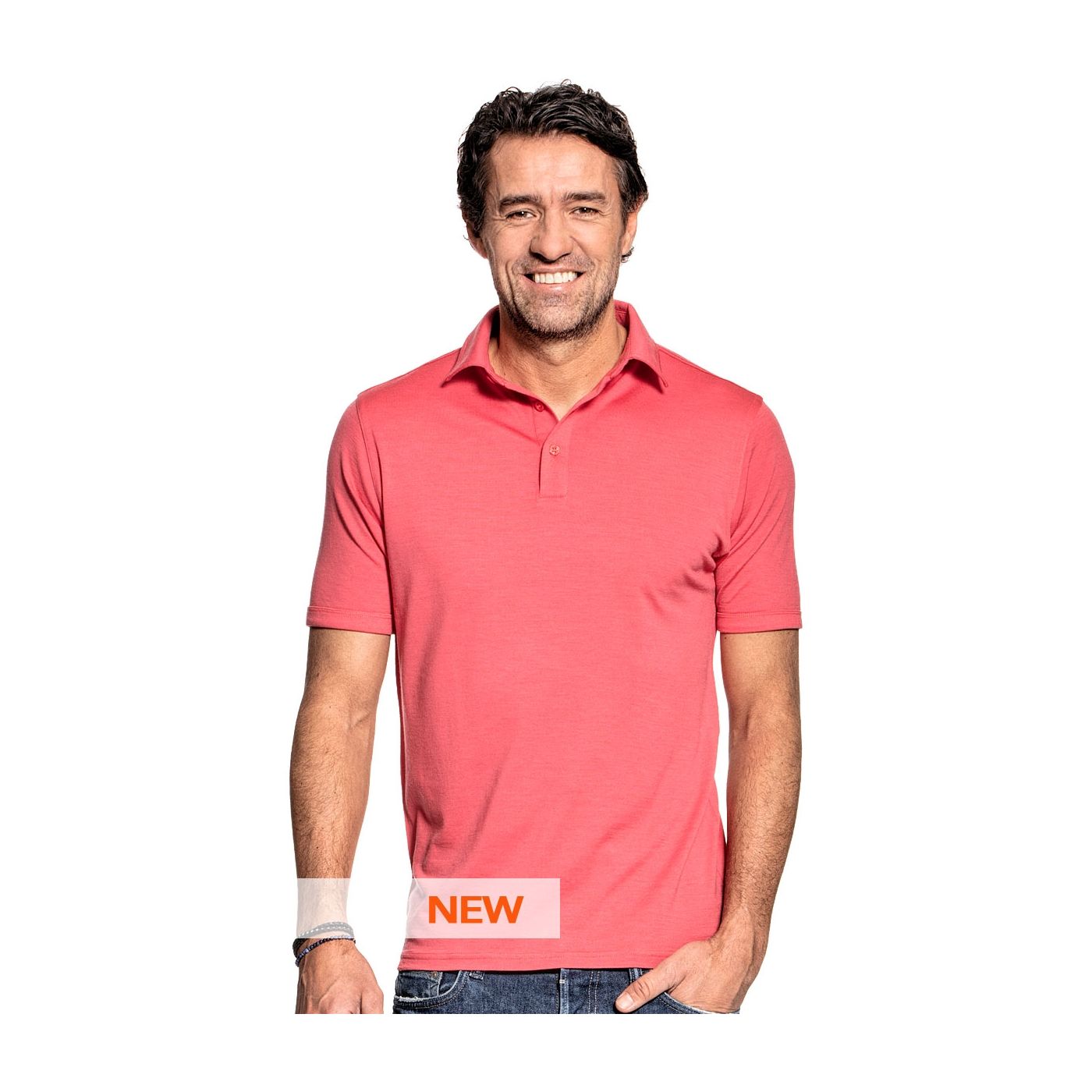 Polo shirt for men made of Merino wool in Pink