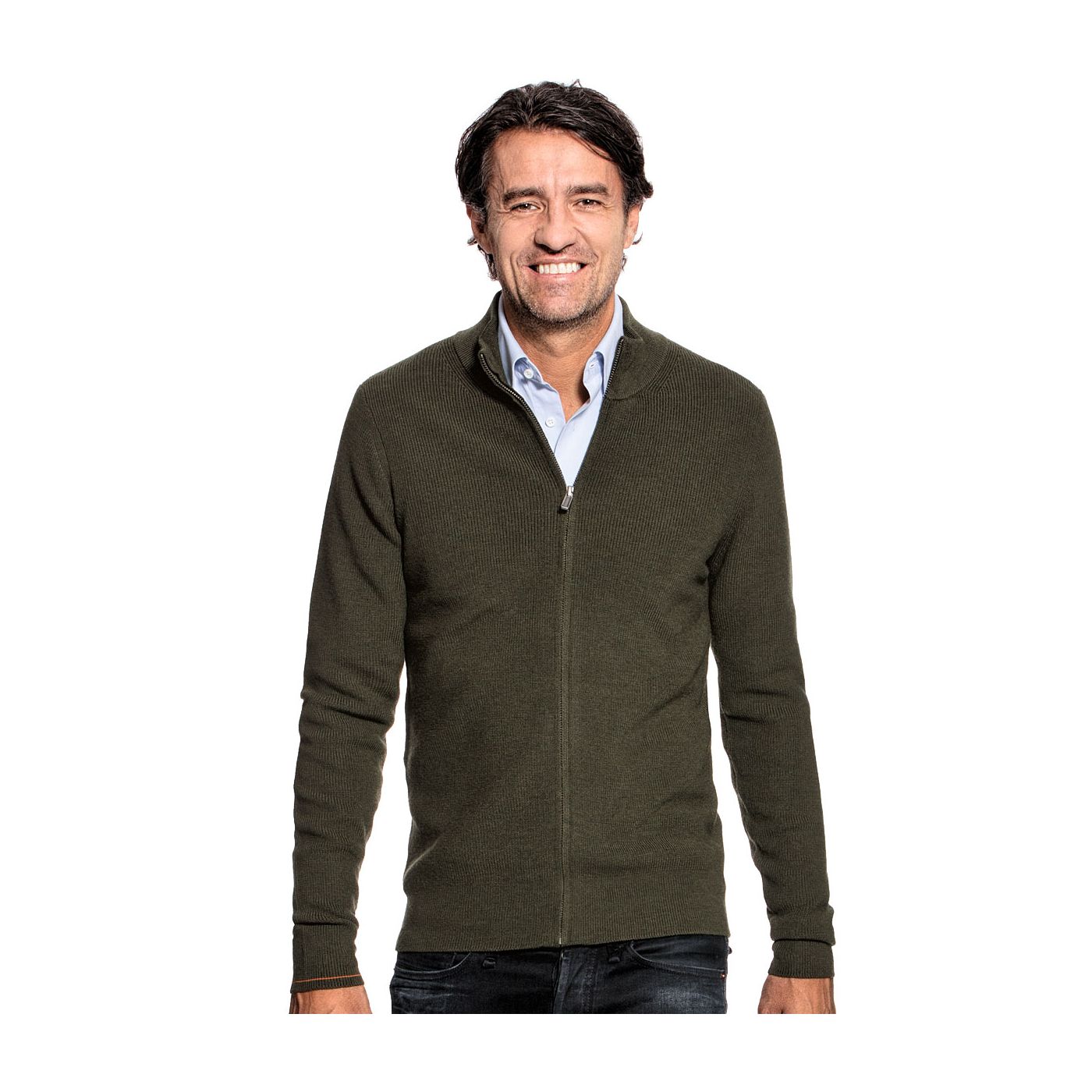 Ribbed cardigan for men made of Merino wool in Green