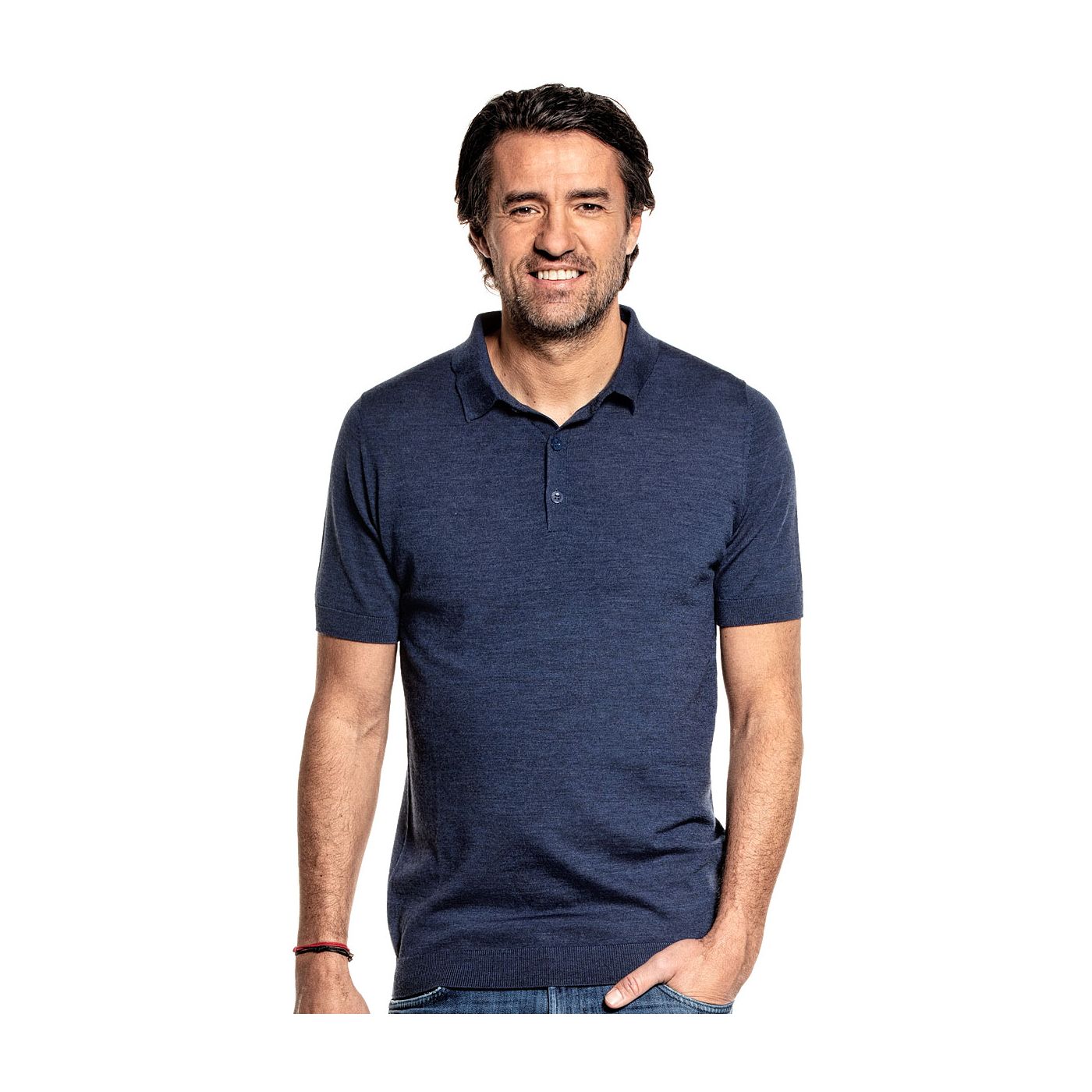 Luxury polo for men made of Merino wool in Blue