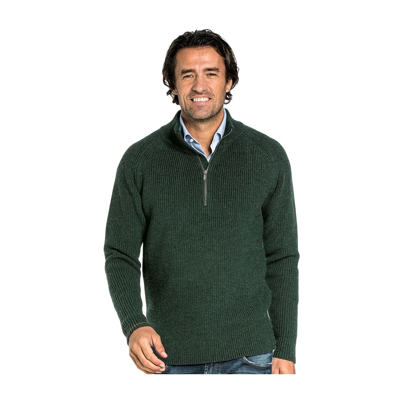 Fisherman sweater for men made of Merino wool in Dark green