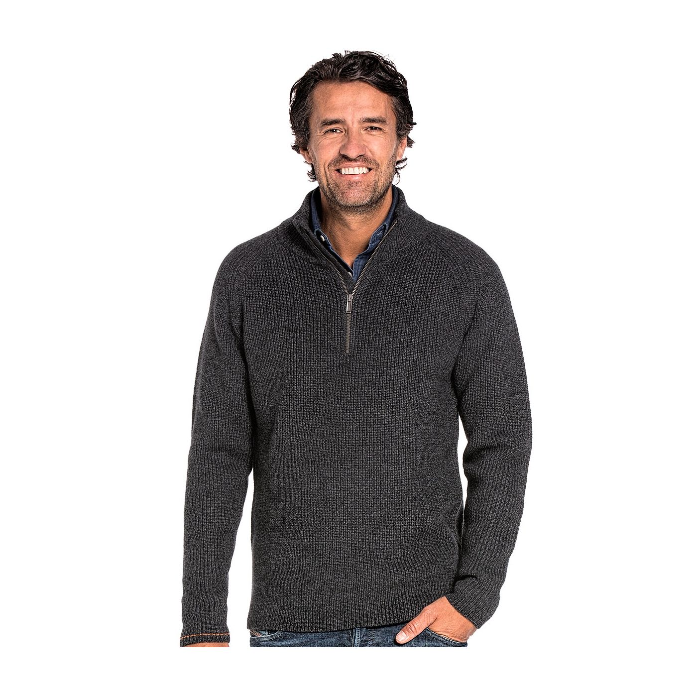 Fisherman sweater for men made of Merino wool in Dark grey