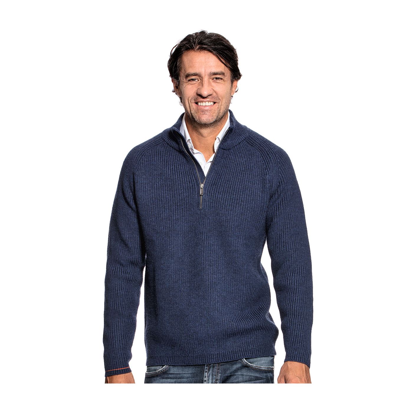 Fisherman sweater for men made of Merino wool in Blue