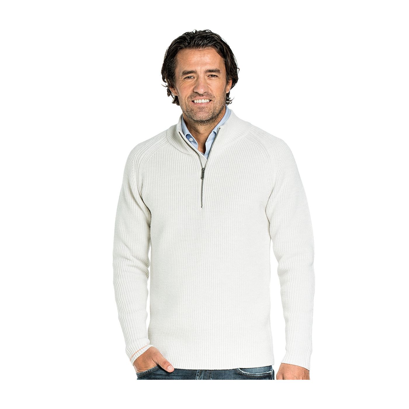 Fisherman sweater for men made of Merino wool in White