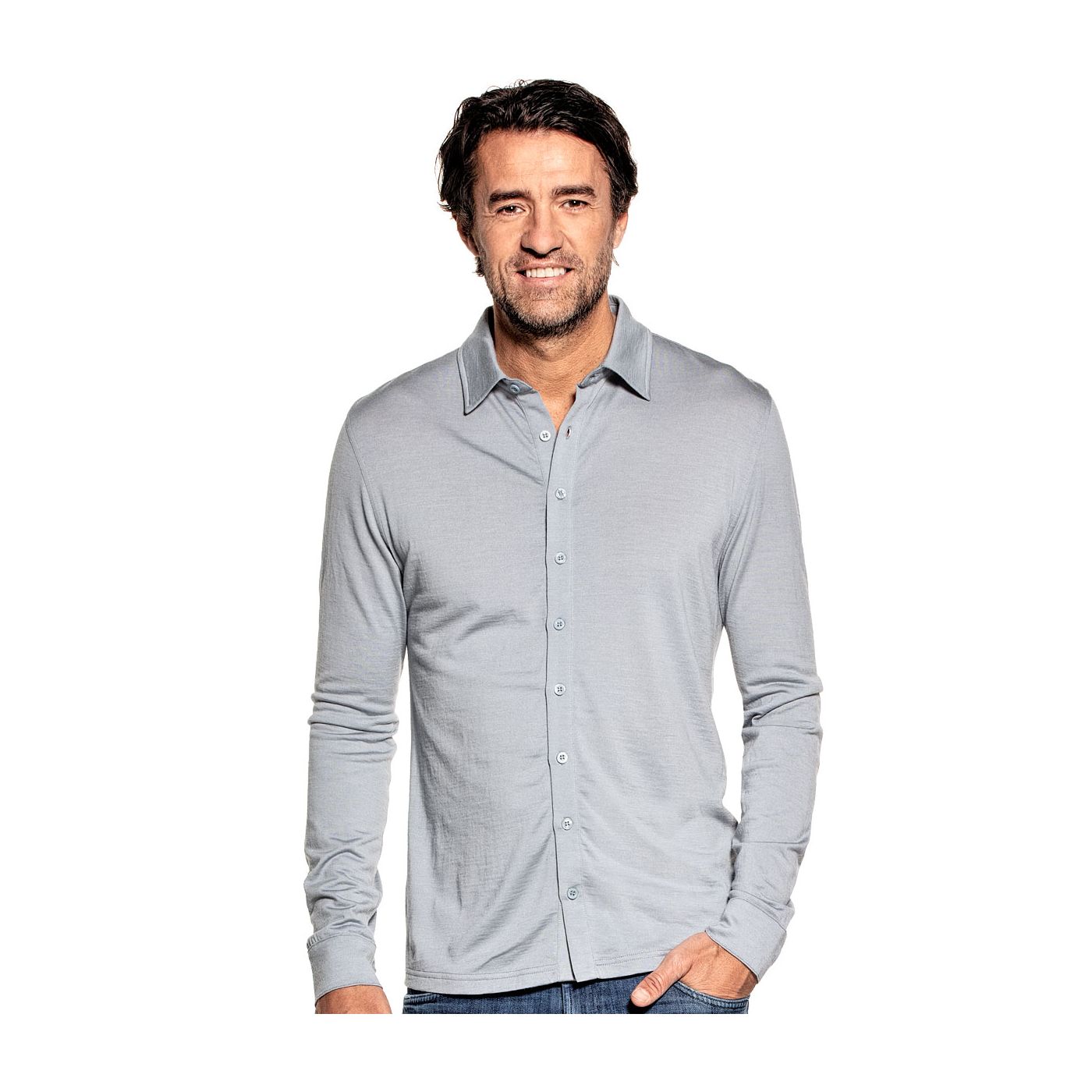 Shirt Button Up voor mannen gemaakt van merinowol in het Grijsblauw