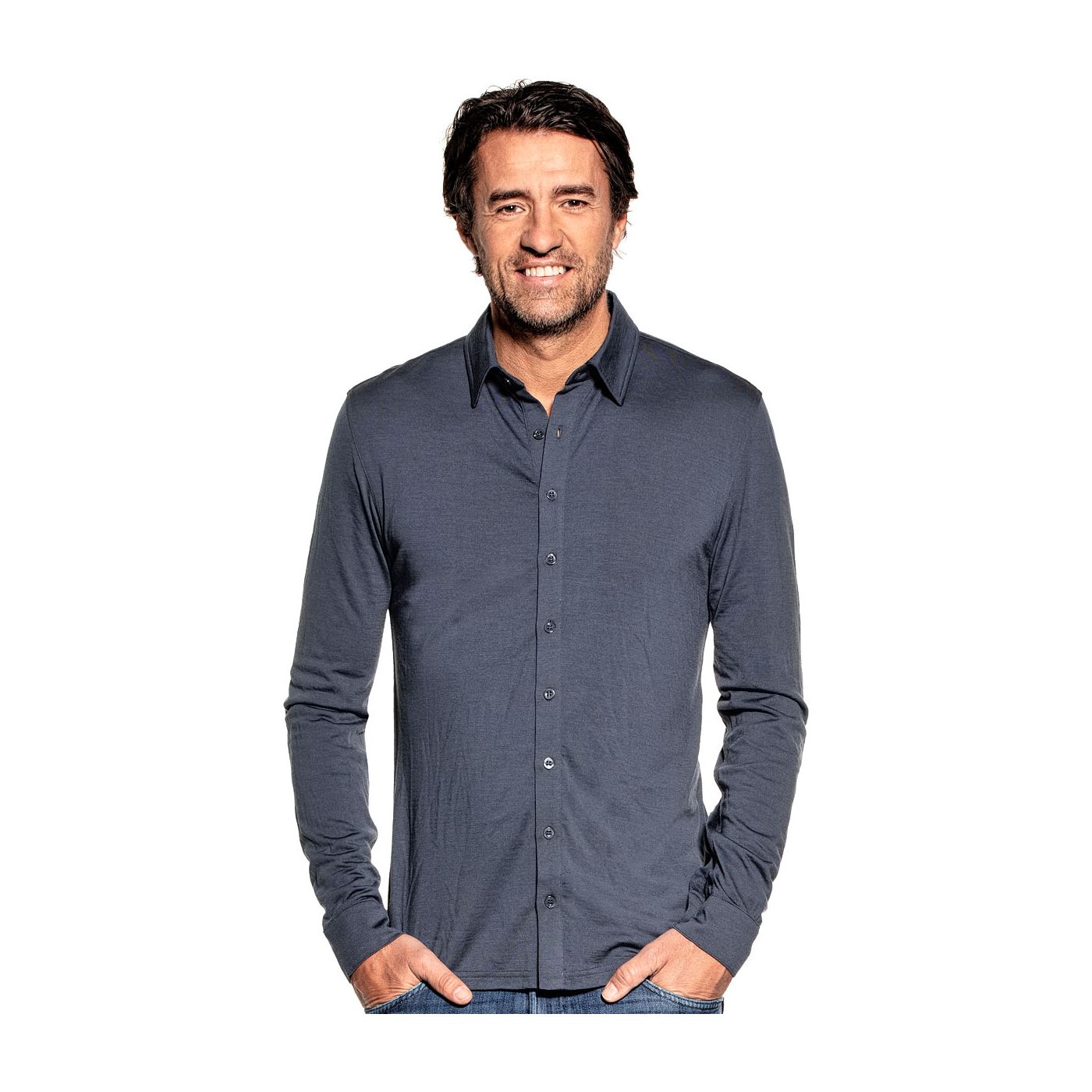 Overhemd voor mannen gemaakt van merinowol in het Grijsblauw