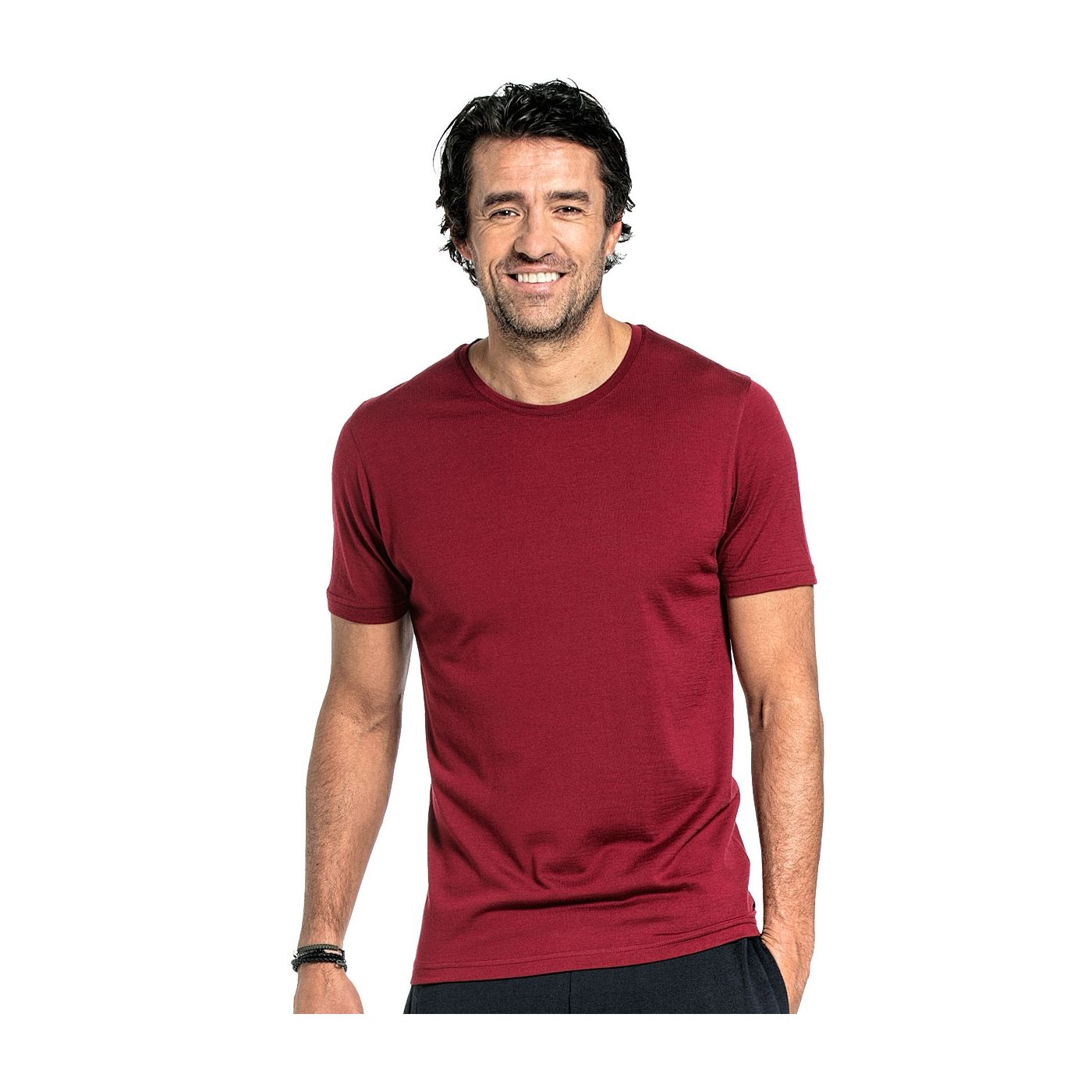 Crew neck T-shirt for men made of Merino wool in Red