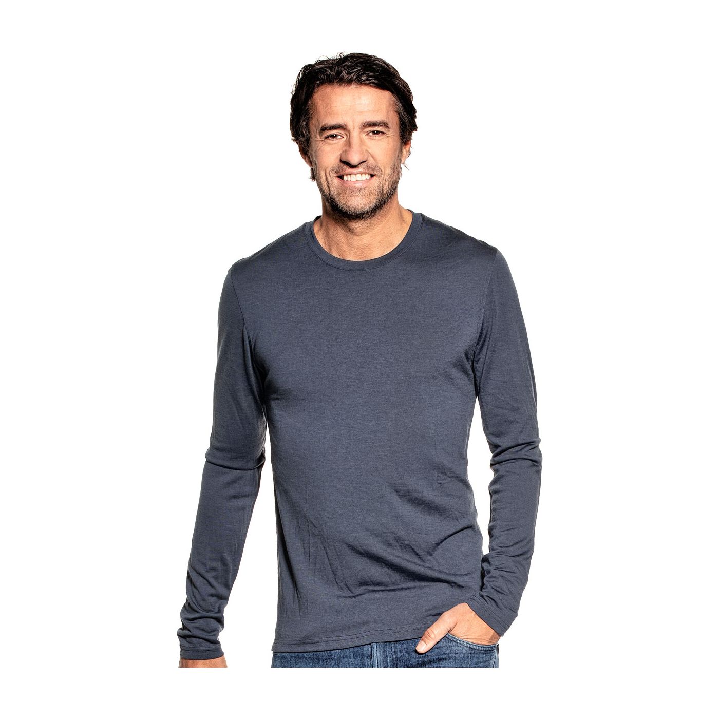 Shirt long sleeve for men made of Merino wool in Grey blue