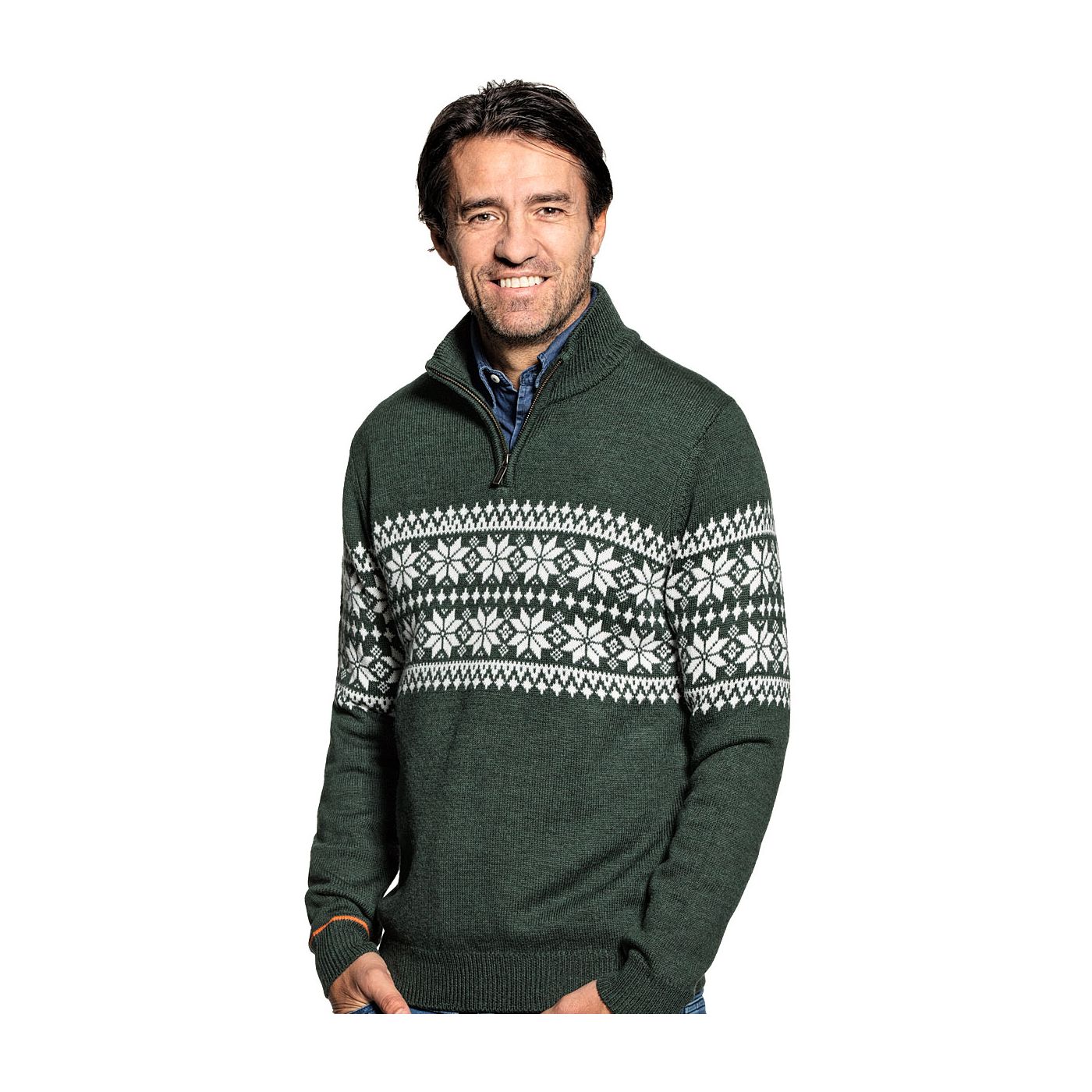 Norwegian sweater for men made of Merino wool in Dark green