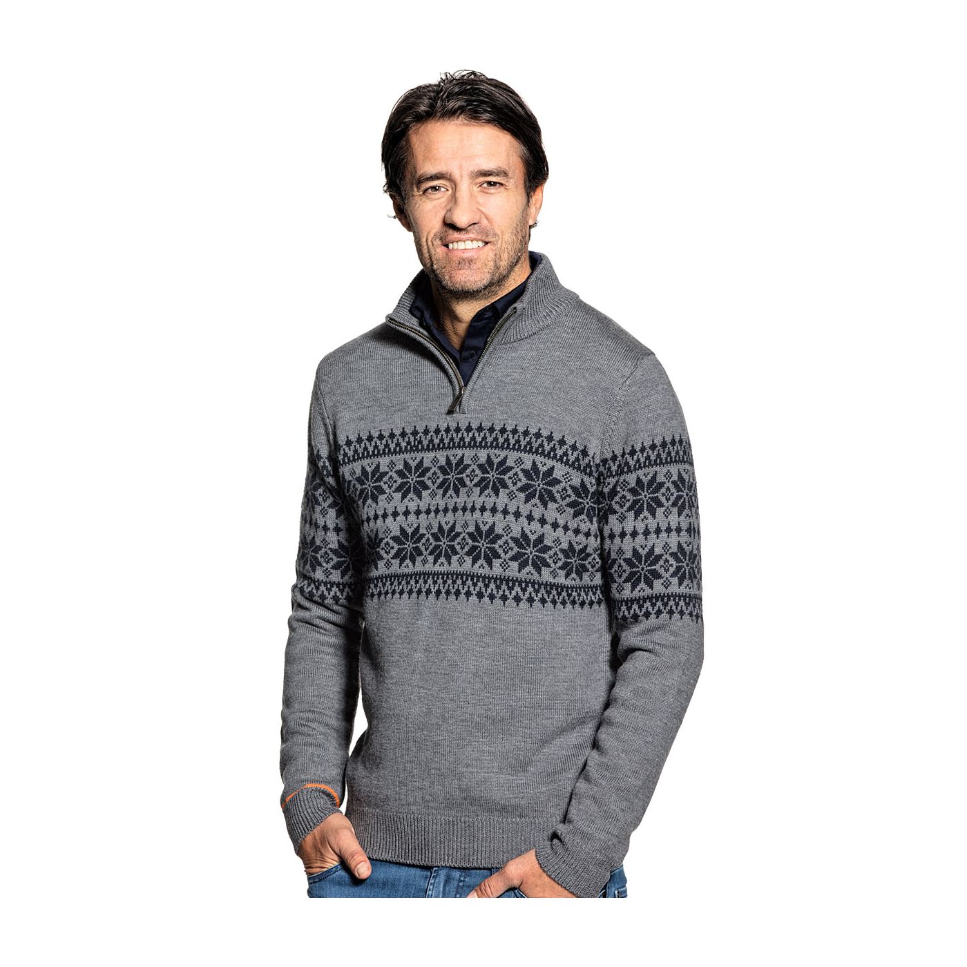 Norwegian sweater for men made of Merino wool in Grey