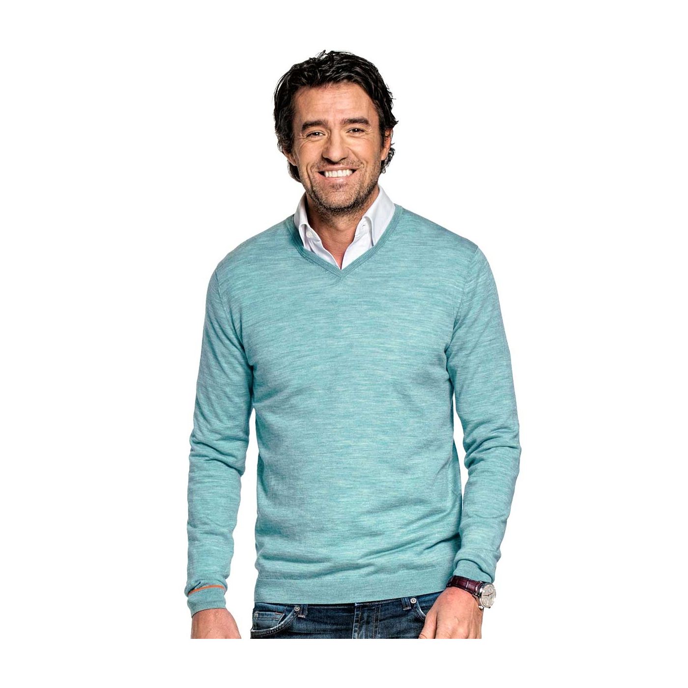 V-Neck sweater for men made of Merino wool in Light blue