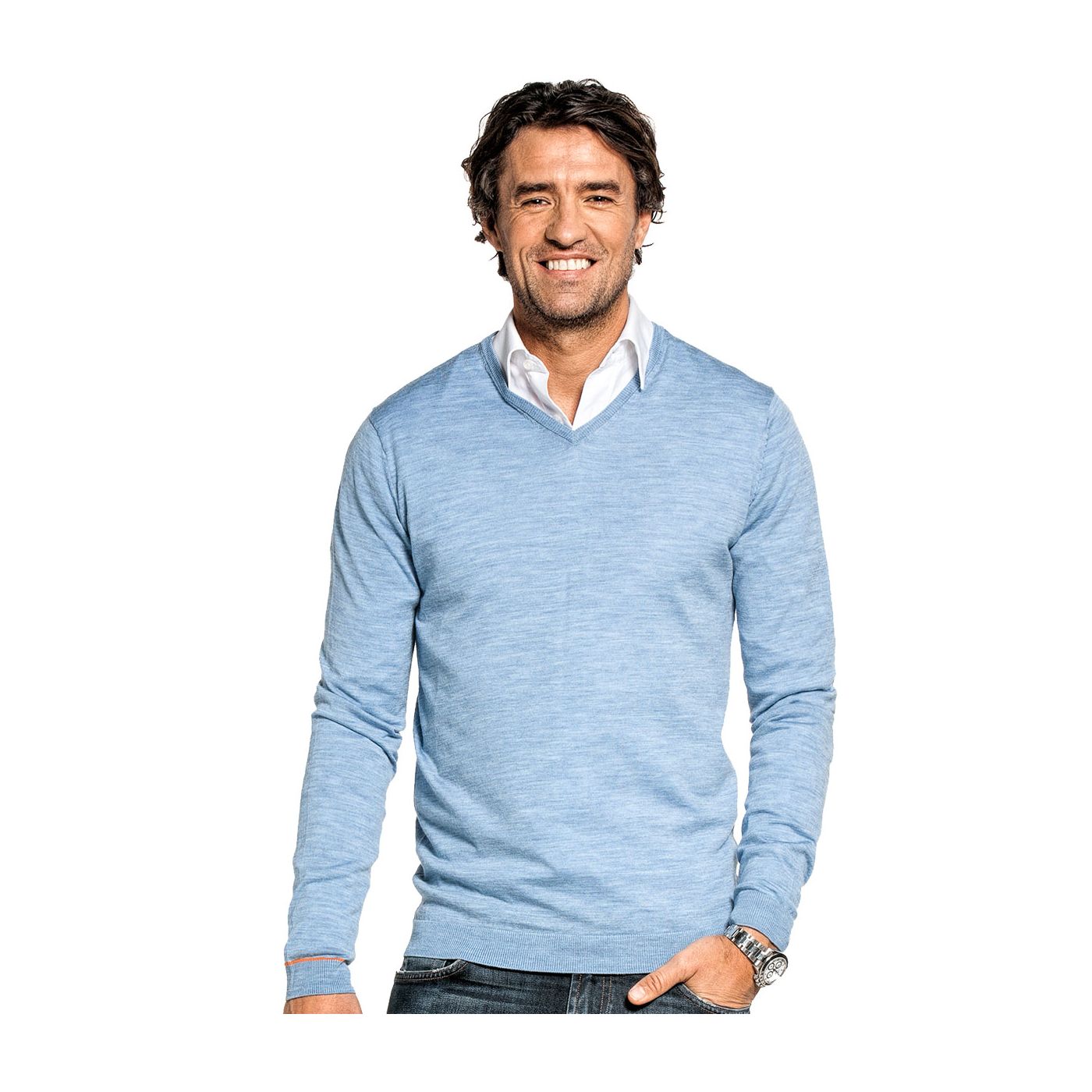 V-Neck sweater for men made of Merino wool in Light blue