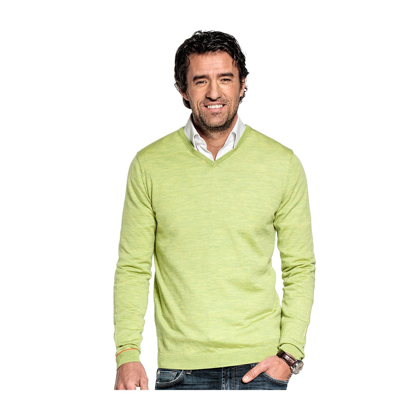 V-Neck sweater for men made of Merino wool in Bright green