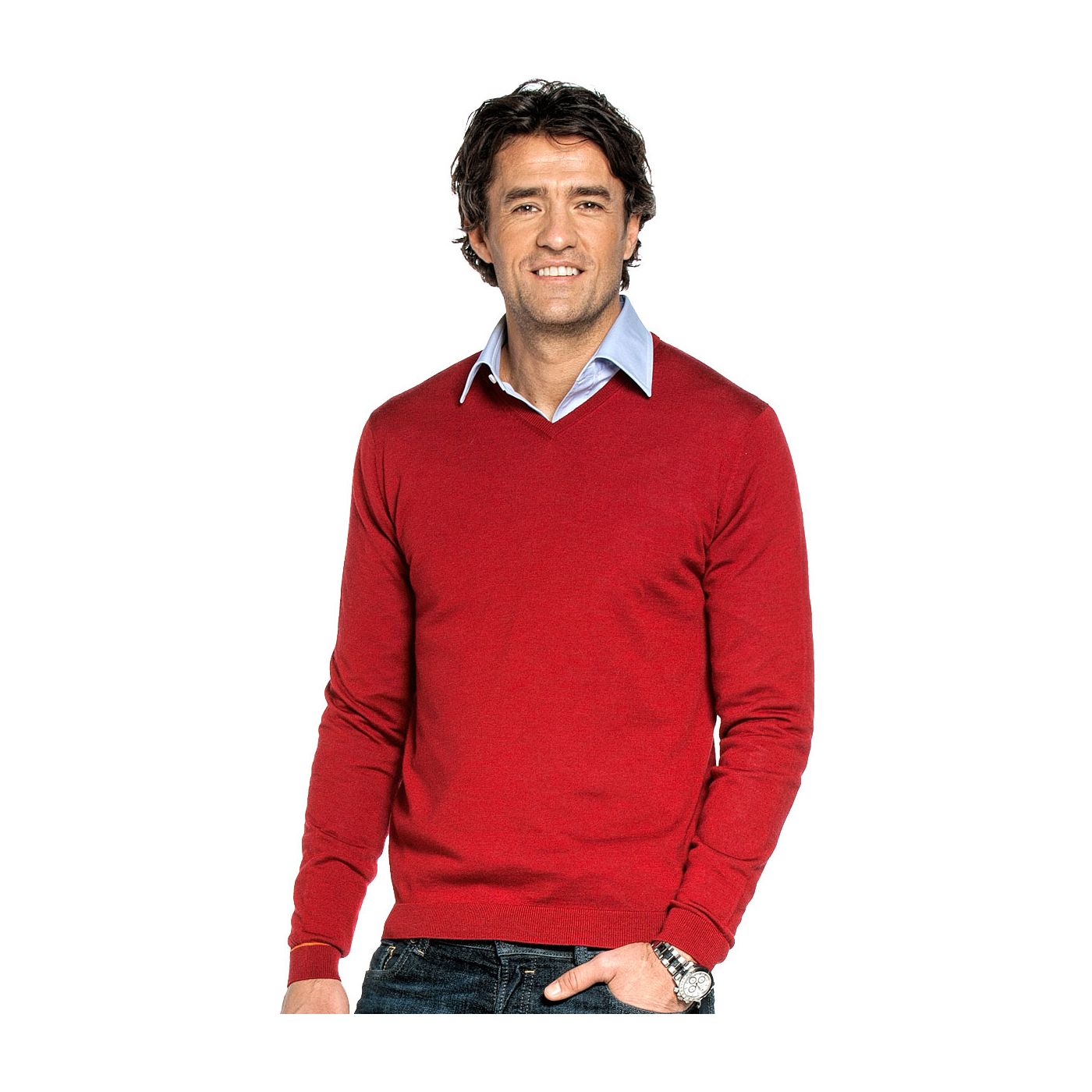 V-Neck sweater for men made of Merino wool in Red